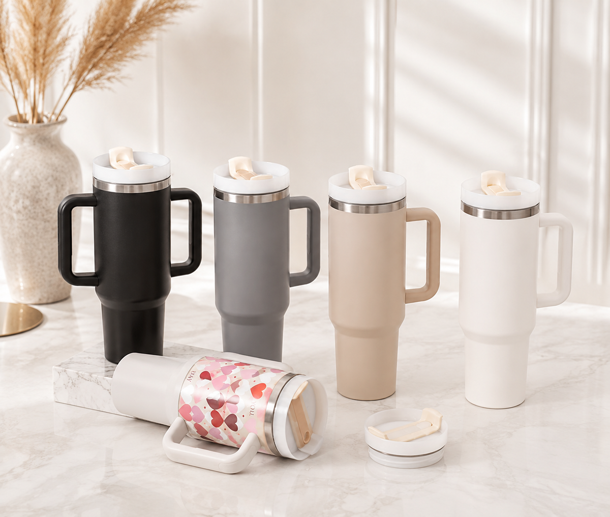 1,2 L Isolerad Termosmugg med Handtag & Sugrör – Rostfritt Stål